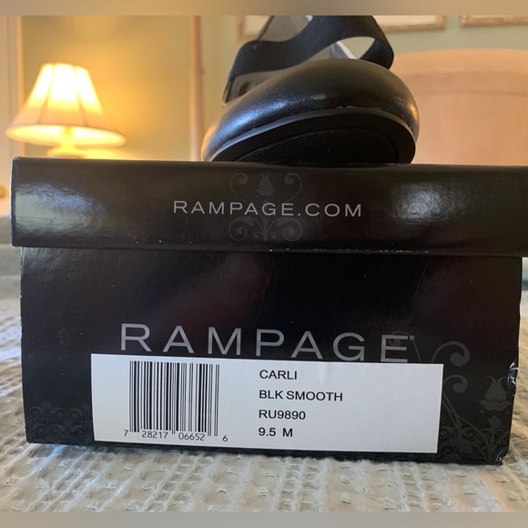 NWOT Rampage Carli Black Leather Pumps 3 1/4” heel, stretch strap across front. - Picture 3 of 3